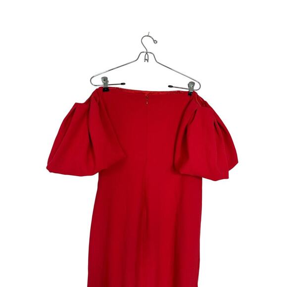 Shoshana Size 8 Red Puff Off the Shoulder Janessa Midi Dress Vacation Birthday - Picture 5 of 16